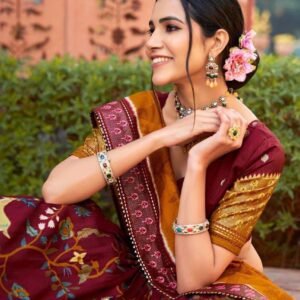 Magenta Maroon Tussar Silk Lehenga Choli with Magenta Maroon Blouse | Minakari & Foil Print | Wedding & Festive Wear