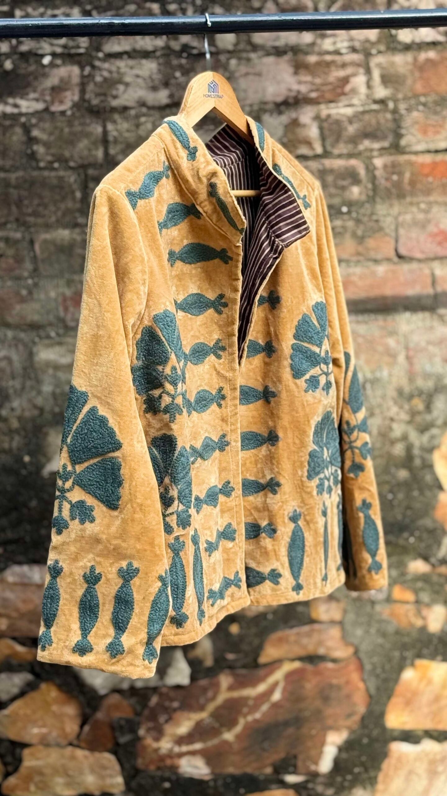 Womens Orange Velvet Embroidered Jacket with Floral Design - Image 4